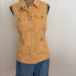 Christopher & Banks Mustard Utility Sleeveless Vest